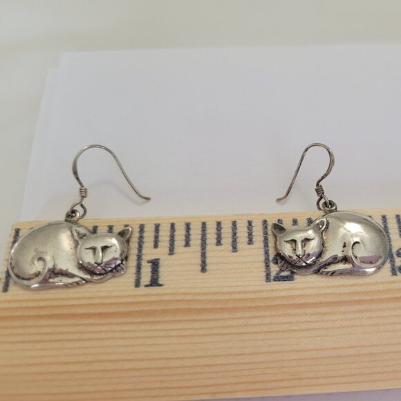 Sterling Cat Earring & Sterling Ballerina Cat Pin - Picture 9 of 14